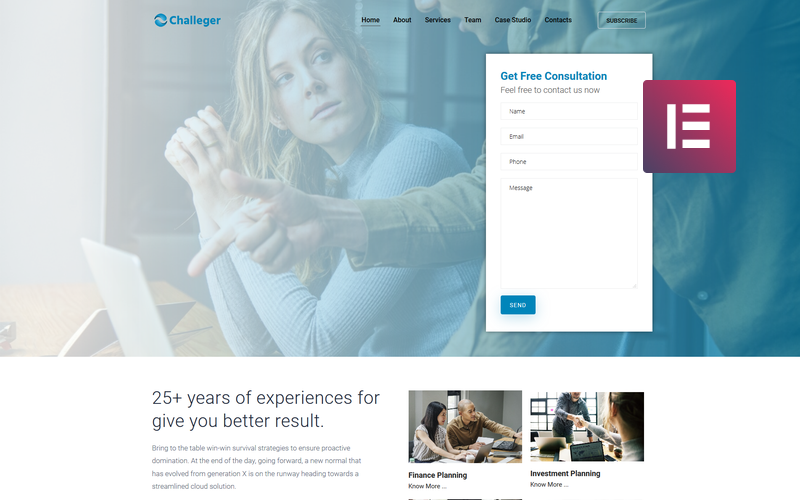 Challeger - İş Danışmanlığı Çok Amaçlı Modern WordPress Elementor Teması