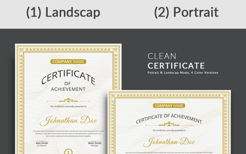 Download Шаблон сертификата "Clean Certificate Template" / Clean Certificate Template - Шаблон сертификата на тему графика achievement acknowledgement appraisal appreciation award certificate psd template certification corporate rewards diploma employee excellence frame graduation modern