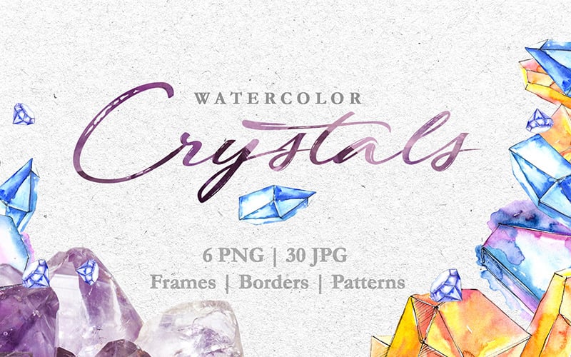 Cristales Azul-Amarillo Acuarela Png - Ilustración