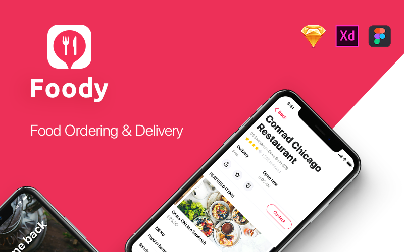Foody - Elemente der Benutzeroberfläche der mobilen App für Lebensmittel