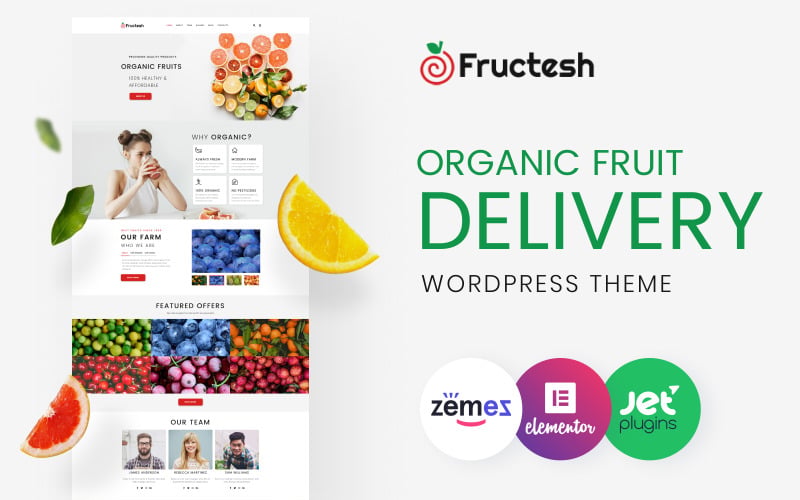 Fructesh – motyw WordPress Elementor dla witryny oferującej produkty ekologiczne i dostawę owoców