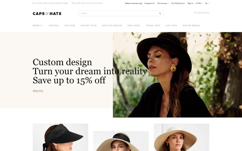 Gorras y sombreros - Plantilla OpenCart Bootstrap elegante, limpia y receptiva