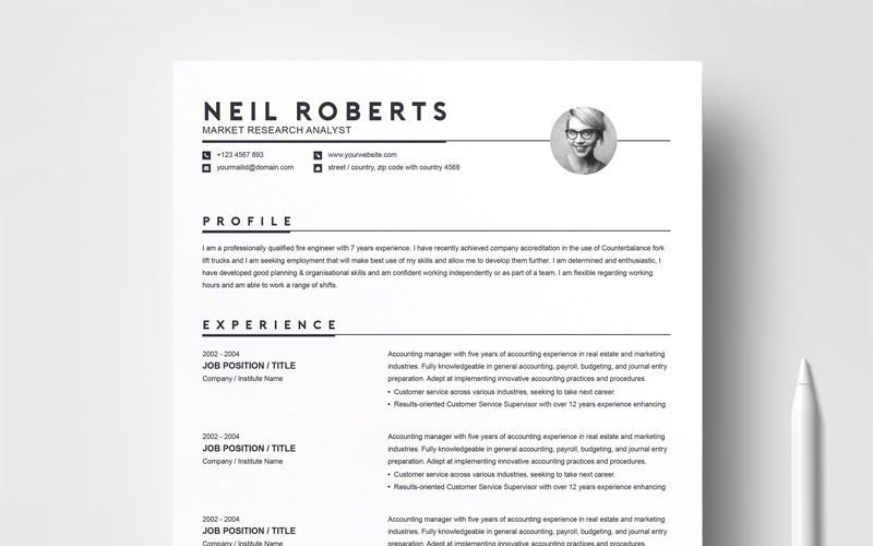 Modèle de CV de Neil Roberts