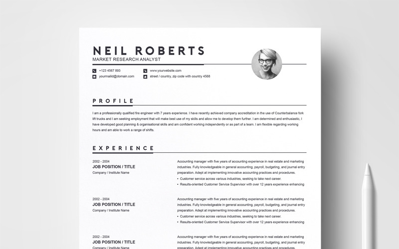 Download Резюме "Neil Roberts Resume Template" / Neil Roberts Resume Template - Резюме на тему графика resume template cv curriculum vitae modern clean word microsoft a4 us letter monochrome minimal diy teacher creative professional feminine