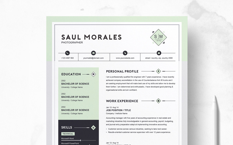 Download Резюме "Saul Morales Resume Template" / Saul Morales Resume Template - Резюме на тему графика resume template cv curriculum vitae modern clean word microsoft a4 us letter monochrome minimal diy teacher creative professional feminine