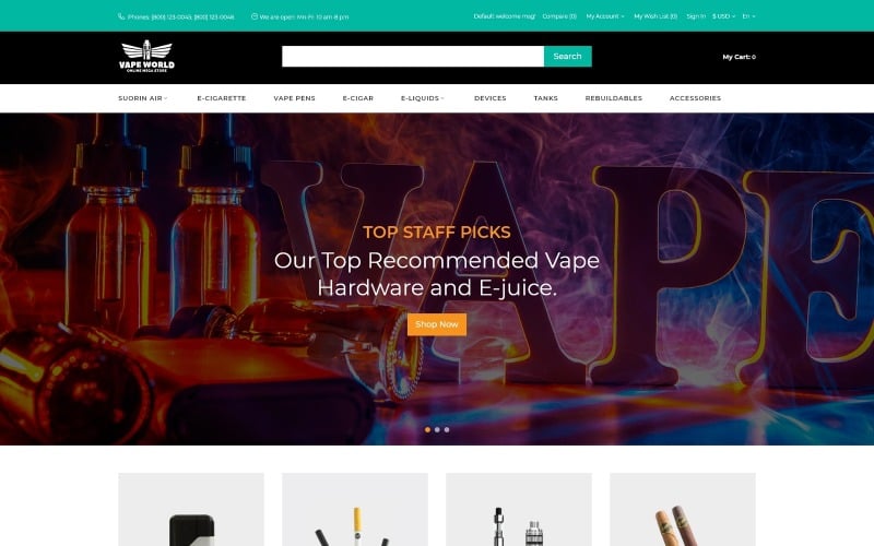 Vape World - Responsieve Fancy OpenCart-sjabloon voor e-sigaren