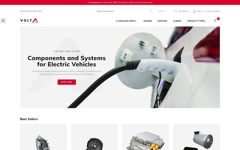 Volta-电动汽车零件和组件最小Magento主题