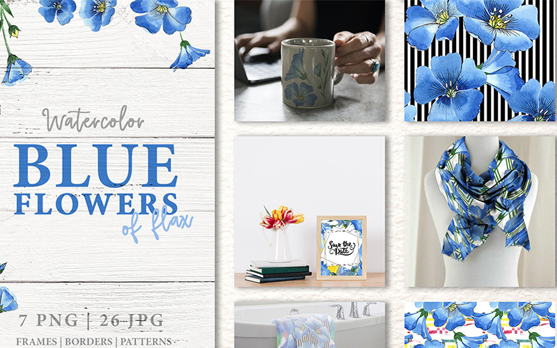 Fleurs bleues de lin aquarelle png - Illustration