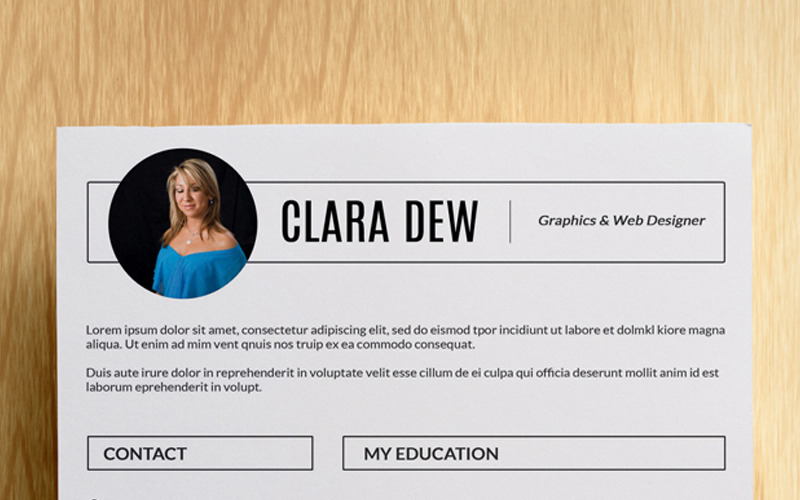 Download Резюме "Clara Dew Resume Template" / Clara Dew Resume Template - Резюме на тему графика cv resume template professional biodata job creative clean modern minimal design photoshop psd docx