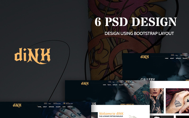 Download PSD шаблон "diNK - Multipurpose Directory PSD Template" / diNK - Multipurpose Directory PSD Template - PSD шаблон на тему тату салон tatoo salon shop tatooing bodyart inked creative lettering hipster modern studio art artistic fashion beauty skin cool e-commerce psd responsive