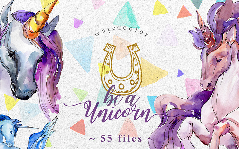 Unicorn Violet Acquerello png - Illustrazione