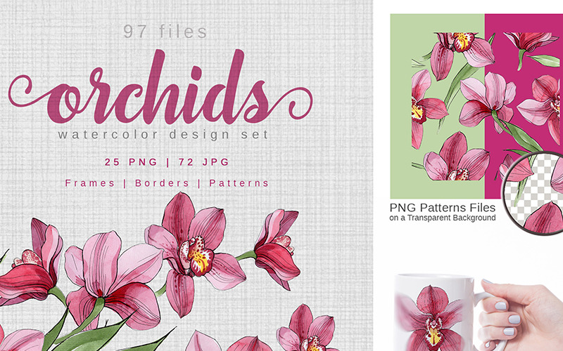 Download Иллюстрация "Pink Orchids Watercolor png - Illustration" / Pink Orchids Watercolor png - Illustration - Иллюстрация на тему графика pink orchids watercolor png