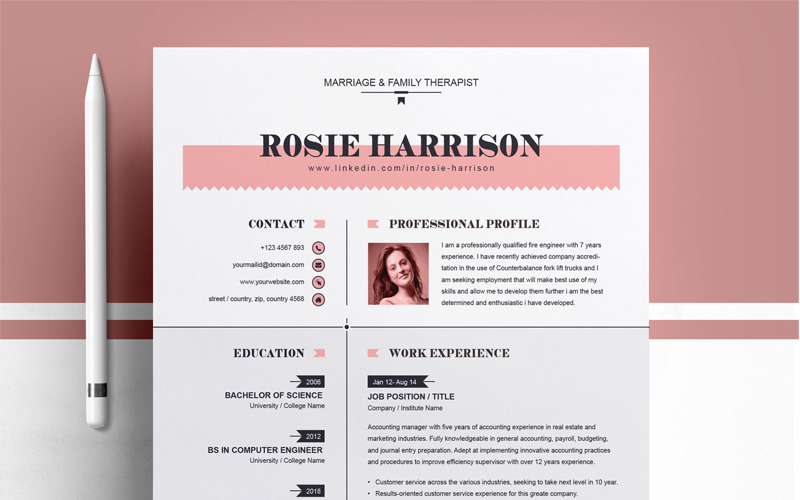 Download Резюме "Rose Resume Template" / Rose Resume Template - Резюме на тему графика resume template black cv and white professional curriculum vitae with photo word free microsoft mac pages photoshop psd illustrator eps