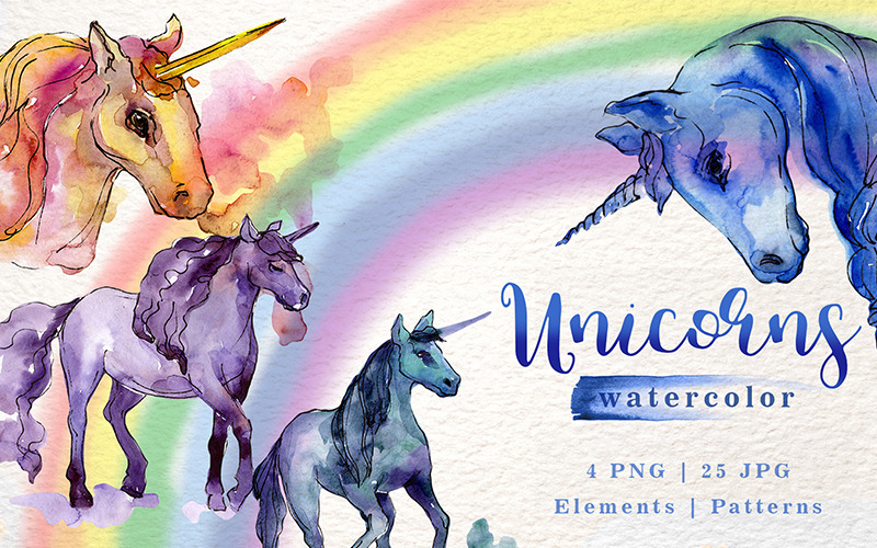 Unicorn aquarel Png - illustratie
