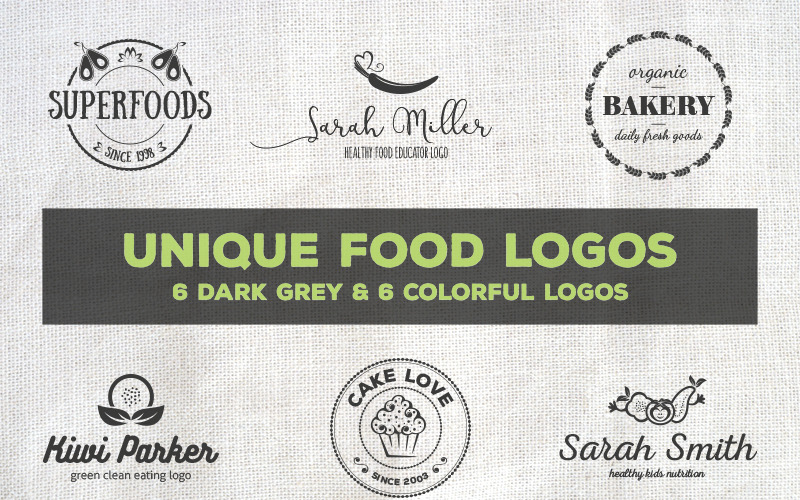 Download Шаблон логотипа "Unique Food Logos - Bundle Logo Template" / Unique Food Logos - Bundle Logo Template - Шаблон логотипа на тему графика logo logos brand branding food nutrition nutritionist fruits vegetables avocado bakery cupcake carrot kiwi template health vegan organic nature natural