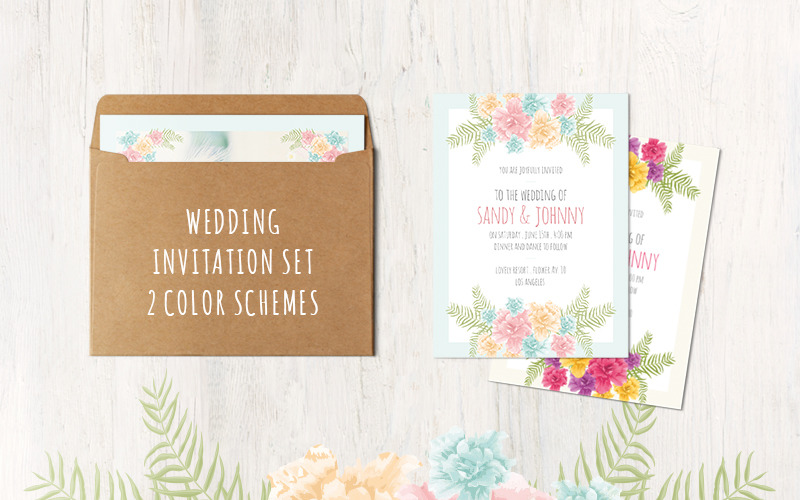 Download Фирменный стиль "Floral Wedding 13 Cards Set - Corporate Identity Template" / Floral Wedding 13 Cards Set - Corporate Identity Template - Фирменный стиль на тему графика wedding invitation save date menu card thank you rsvp flower flowers floral tropical botanical pastel colorful set collection bundle palm