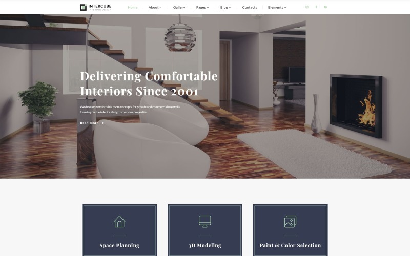 Intercube - Modelo de site moderno HTML5 de design de interiores pronto para uso
