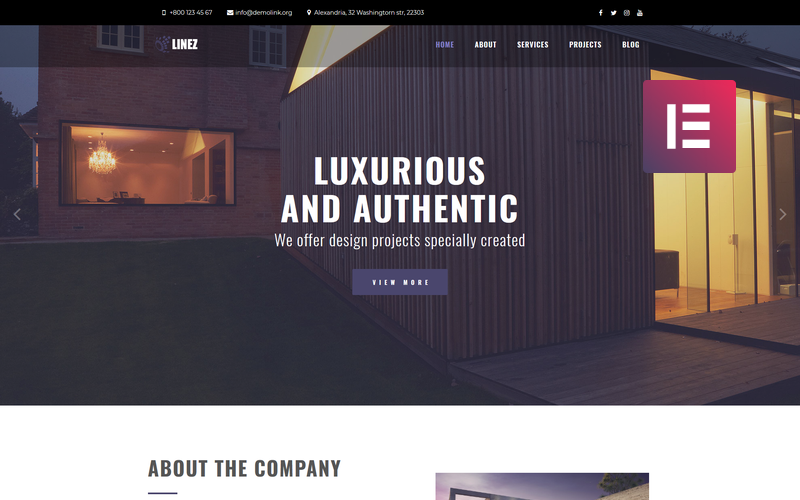 Linez - Architecture Services Multifunctioneel modern WordPress Elementor-thema