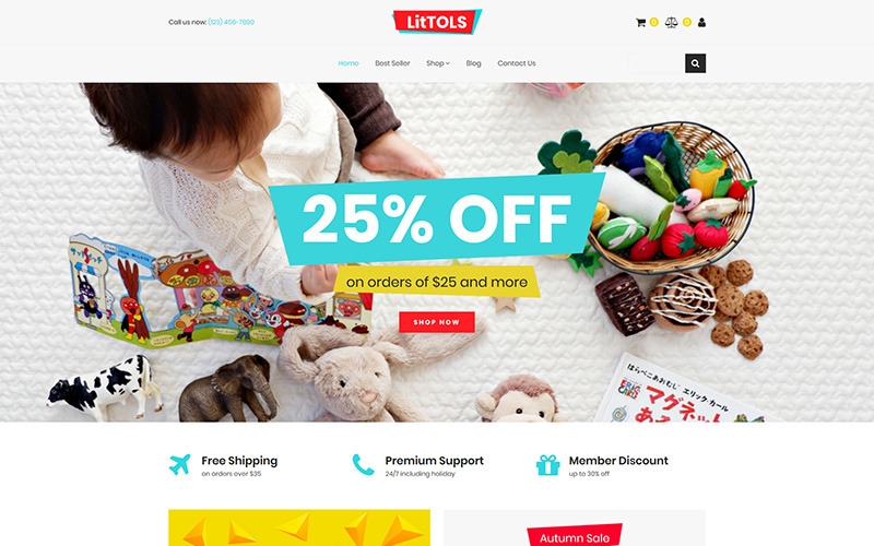 LitTOLS - Leksaker och spelbutik MotoCMS mall för e-handel