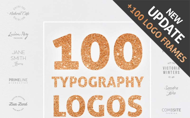 100 logos de typographie + modèle de logo de 100 cadres