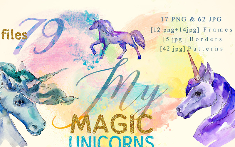 Magic Unicorn Suluboya PNG - illüstrasyon