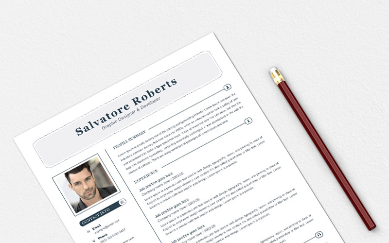 Download Резюме "Salvatore Roberts Resume Template" / Salvatore Roberts Resume Template - Адаптивный Резюме на тему графика a4 clean resume cv doc elegant template indesign infographic modern professional creative design minimal pages portfolio word us letter