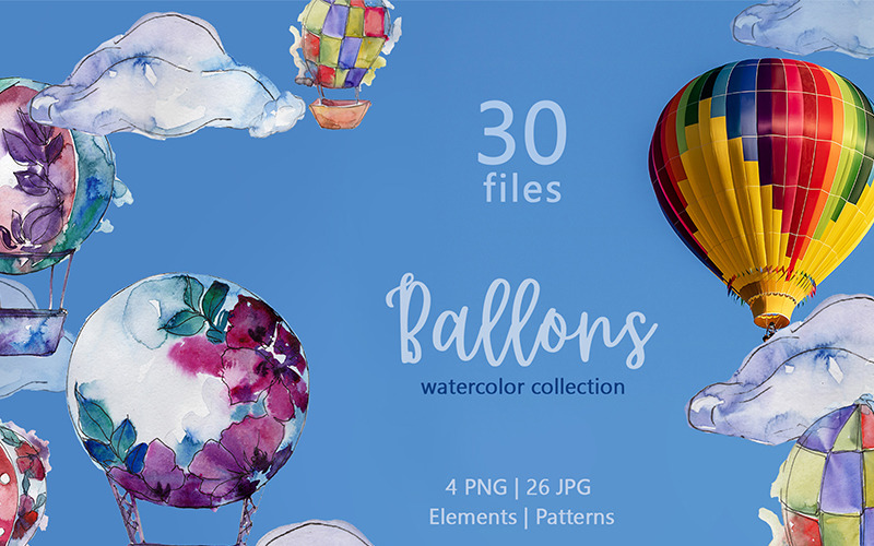 Воздушные шары акварель png - Иллюстрация