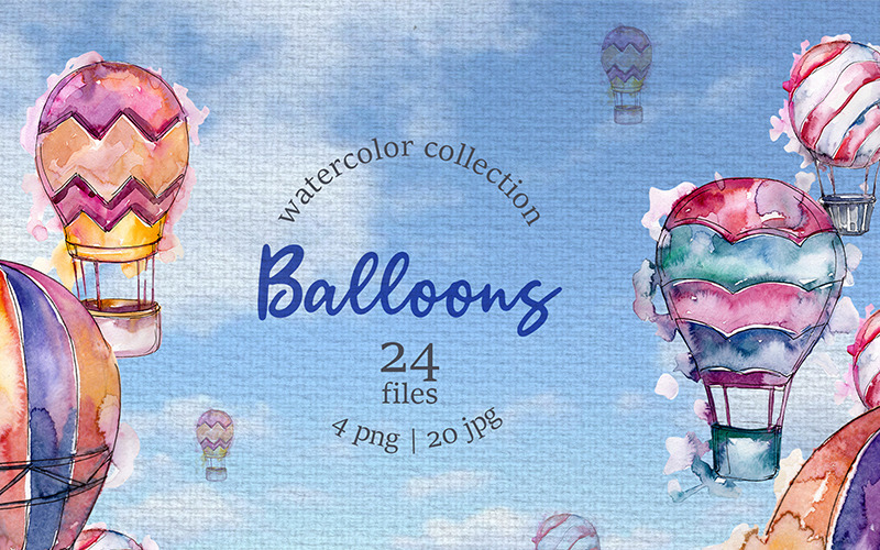 Воздушные шары акварель синий png - Иллюстрация