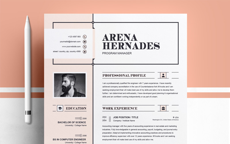 Download Резюме "Arena Resume Template" / Arena Resume Template - Резюме на тему графика resume template black cv and white professional curriculum vitae with photo word free microsoft mac pages photoshop psd illustrator eps