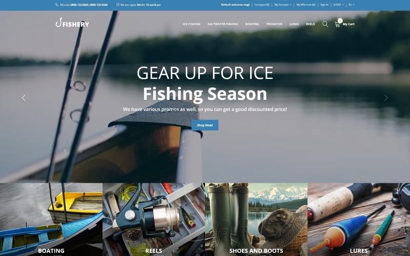 Balıkçılık - Balıkçılık Çok Dilli Pratik OpenCart Şablonu