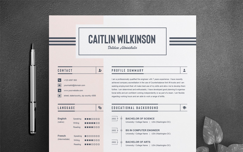Modelo de currículo de Caitlion Wilkinson