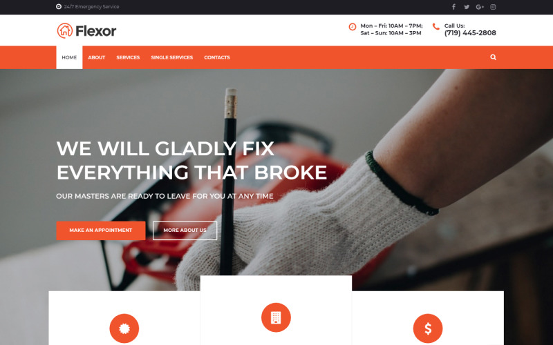 Flexor - Opravárenské služby Víceúčelové klasické téma WordPress Elementor