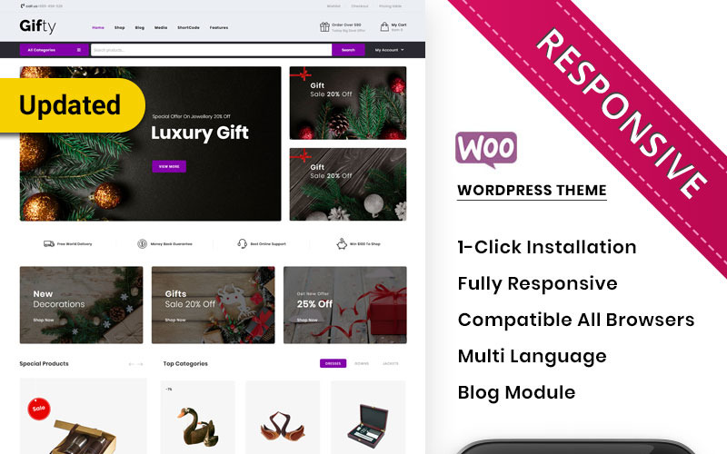 Gifty - адаптивная тема WooCommerce для магазина подарков