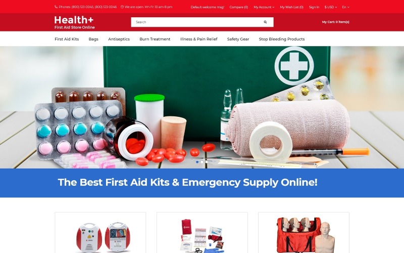Health + - Modelo OpenCart limpo de primeiros socorros da loja online