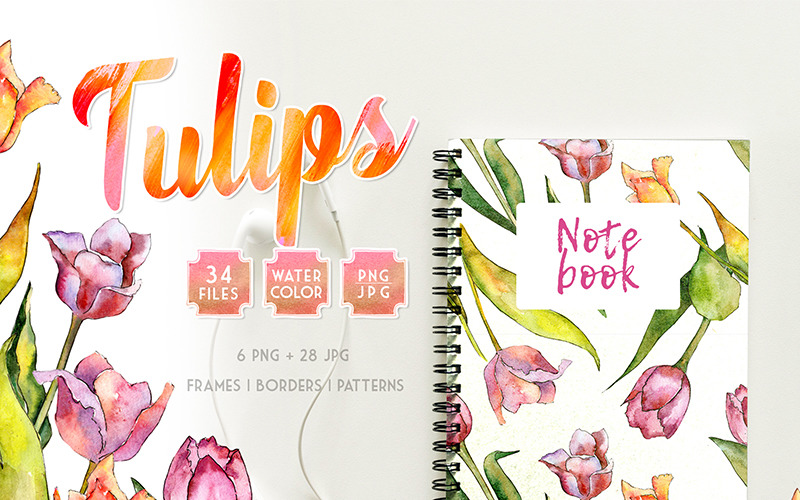 Tulipány pro lásku akvarel png - ilustrace
