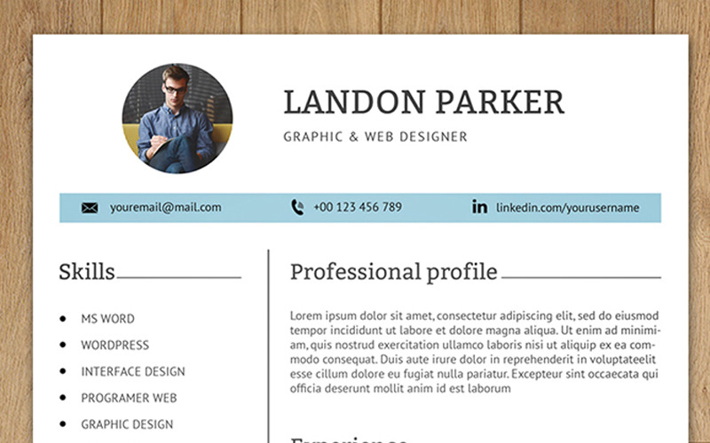 Download Резюме "Landon Parker Resume Template" / Landon Parker Resume Template - Резюме на тему графика resume template creative simple clean professional modern psd docx cv biodata design layout job office student minimal
