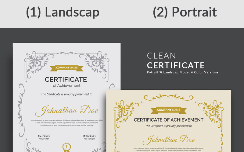 Download Шаблон сертификата "Modern Certificate Template" / Modern Certificate Template - Шаблон сертификата на тему графика certificate print design school business both side green black white professional modern graphic landscape official standard creative simple web blue