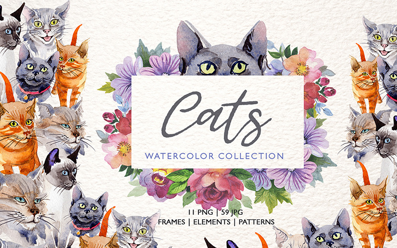 Download Иллюстрация "Cats Watercolor png - Illustration" / Cats Watercolor png - Illustration - Иллюстрация на тему графика cats watercolor png
