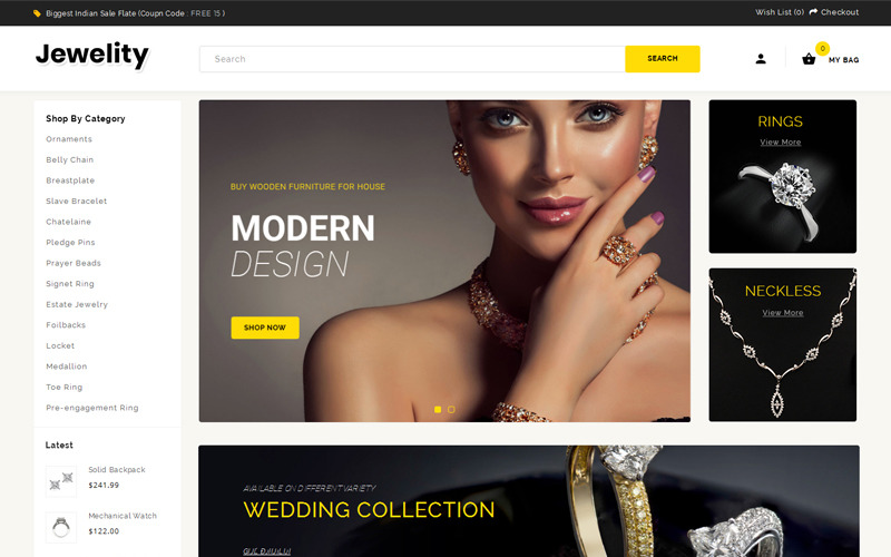 шаблон opencart магазина ювелирных изделий и аксессуаров