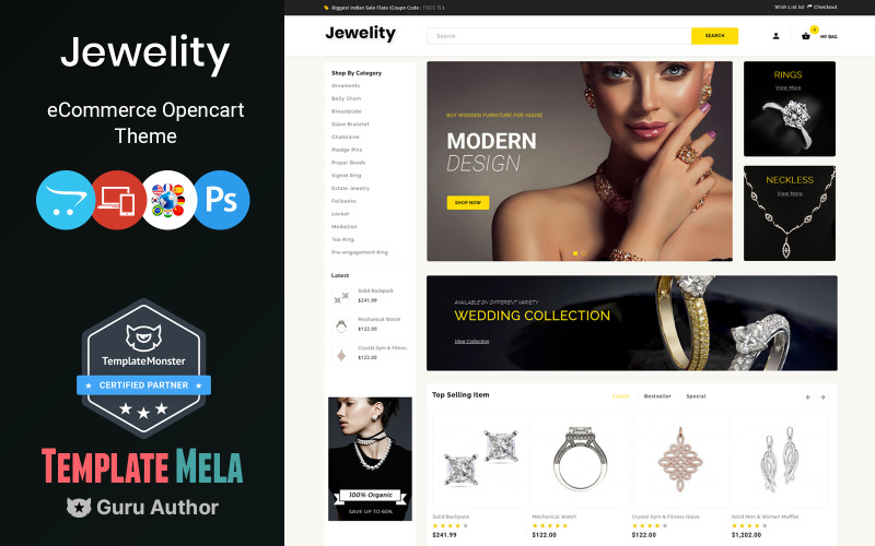 Jewelity - Modèle OpenCart de magasin de bijoux et d'accessoires