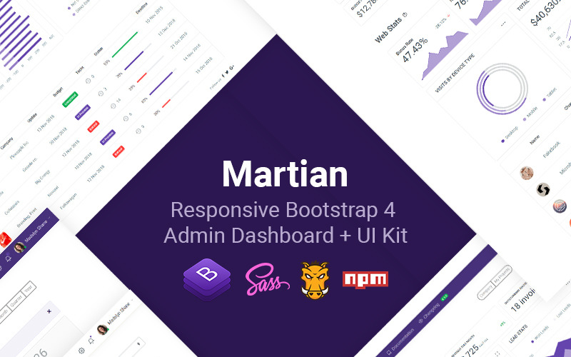 Martian - Entwicklerfreundliche Bootstrap 4 + UI Kit-Verwaltungsvorlage