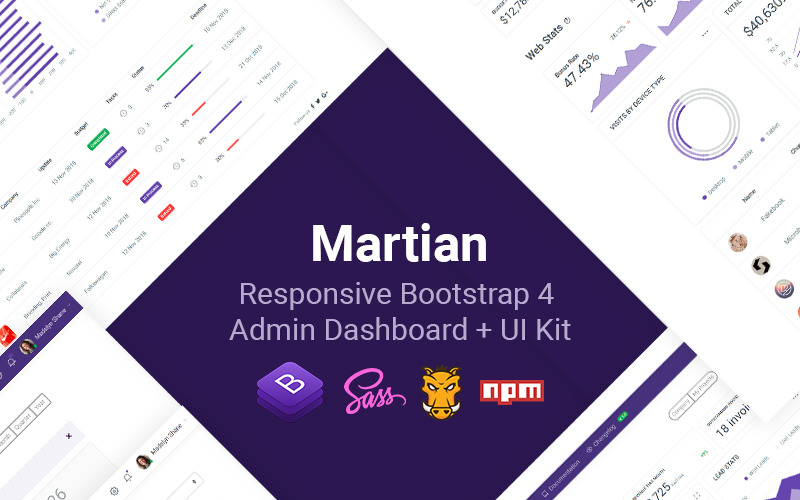 Martian - Шаблон адміністратора Bootstrap 4 + UI Kit, зручний для розробників