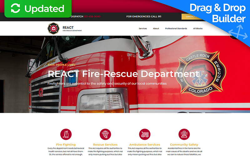 React - Modèle de page de destination du service d'incendie