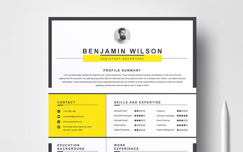 Download Резюме "Benjamin Wilson Resume Template" / Benjamin Wilson Resume Template - Резюме на тему графика 1 page resume 2 3 basic cv clean cover letter creative curriculum vitae template illustrator eps microsoft word modern photoshop