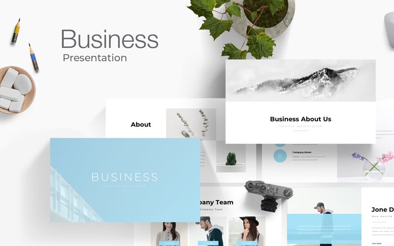 Clean Business Presentation PowerPoint template