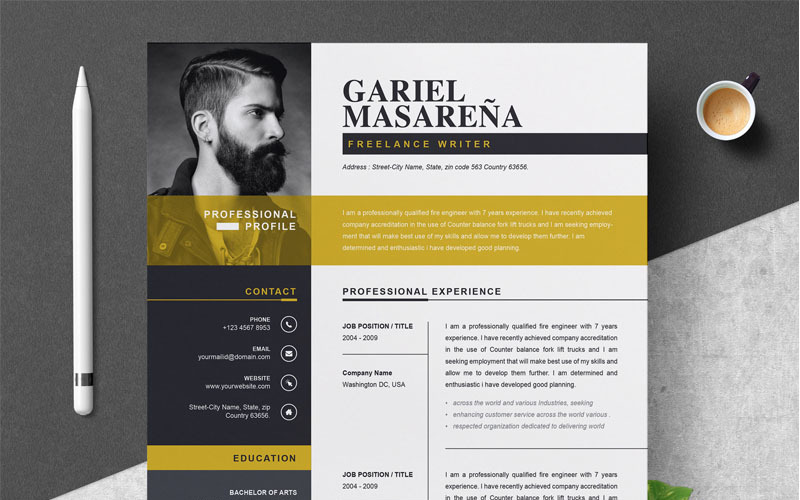 Download Резюме "Gariel Masarena Resume Template" / Gariel Masarena Resume Template - Резюме на тему графика 2 page resume 3 apple pages clean cover letter cv template cv word illustrator eps mac pages microsoft word photoshop