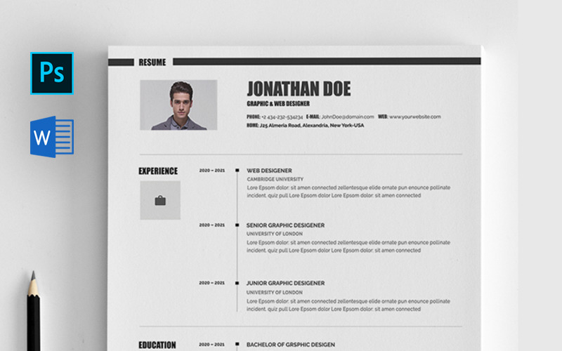 Download Резюме "Jonathan Doe Resume Template" / Jonathan Doe Resume Template - Резюме на тему графика clean resume cover letter creative curriculum vitae designer director document docx eps file final freelancer graphic illustrator job light modern