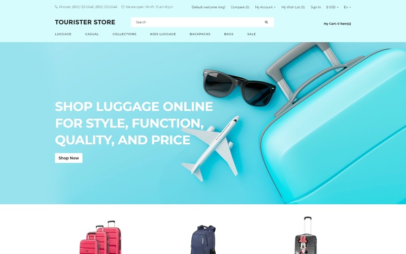 Tourister-butik - Resebutik Färdig att använda Clean OpenCart-mall