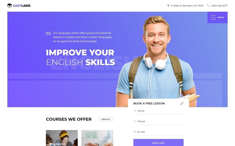 Easylang - Language School One Page Classic HTML Landing Page Template
