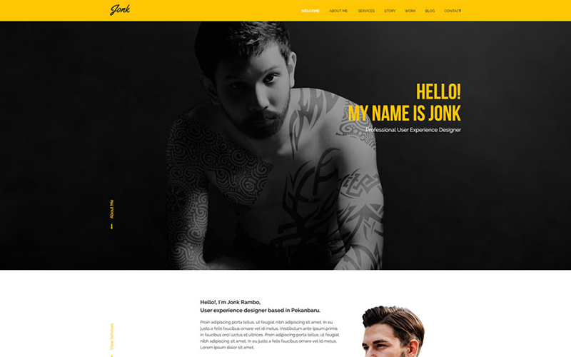 Download PSD шаблон "JONK - Resume Personal PSD Template" / JONK - Resume Personal PSD Template - PSD шаблон на тему веб-дизайн personal cv resume portfolio web design photoshop psd bootstrap